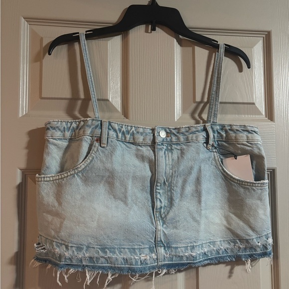 Zara Trf Denim Skirt Effect Crop Top - Picture 6 of 9